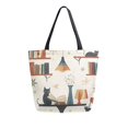 thumbnail image 1 of FORMRS Womens Canvas Tote Bag with Zipper Inner Pocket Shoulder Handbag, Cats Reading Pattern, 1 of 7