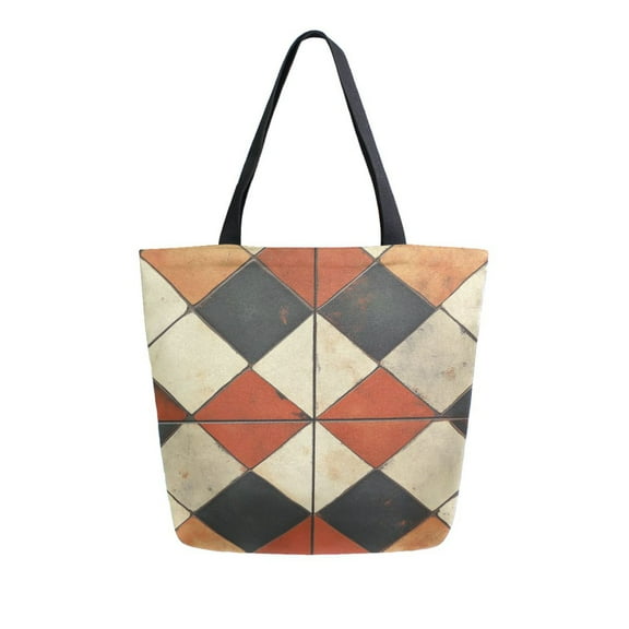 FORMRS Womens Canvas Tote Bag with Zipper Inner Pocket Shoulder Handbag, Checkered Pattern