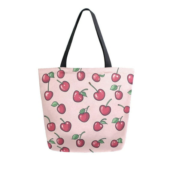 FORMRS Womens Canvas Tote Bag with Zipper Inner Pocket Shoulder Handbag, Cherries Pattern