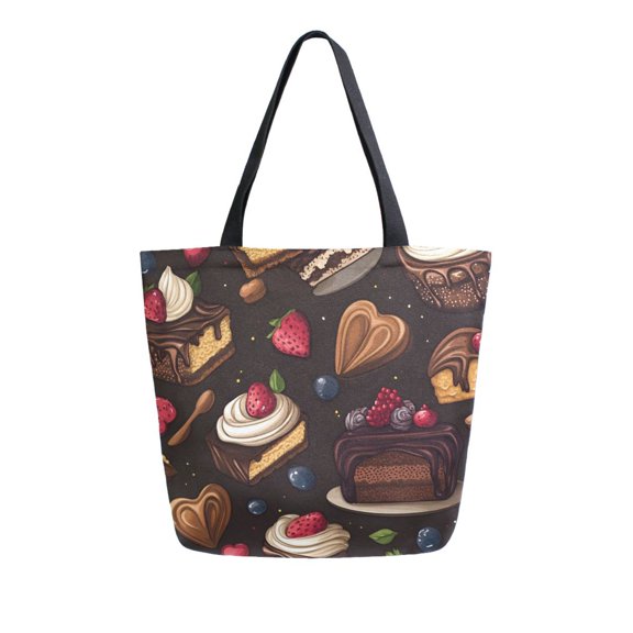 FORMRS Womens Canvas Tote Bag with Zipper Inner Pocket Shoulder Handbag, Chocolate Cakes