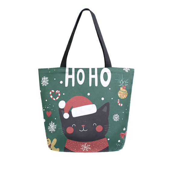 FORMRS Womens Canvas Tote Bag with Zipper Inner Pocket Shoulder Handbag, Christmas Cat