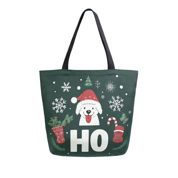 FORMRS Womens Canvas Tote Bag with Zipper Inner Pocket Shoulder Handbag, Christmas Dog