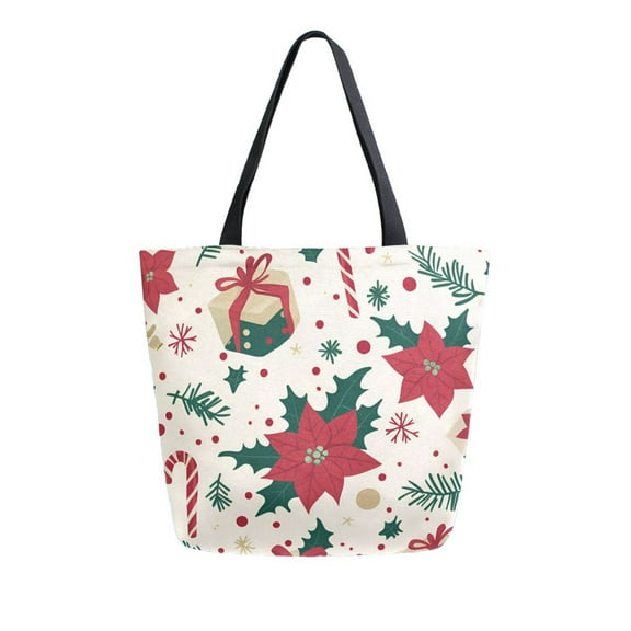 FORMRS Womens Canvas Tote Bag with Zipper Inner Pocket Shoulder Handbag, Christmas Floral