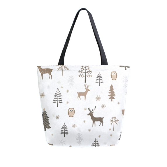 FORMRS Womens Canvas Tote Bag with Zipper Inner Pocket Shoulder Handbag, Christmas Forest