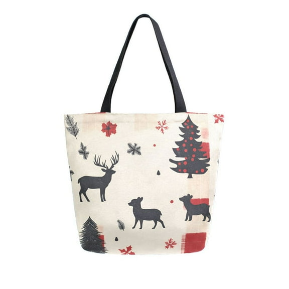 FORMRS Womens Canvas Tote Bag with Zipper Inner Pocket Shoulder Handbag, Christmas Forest