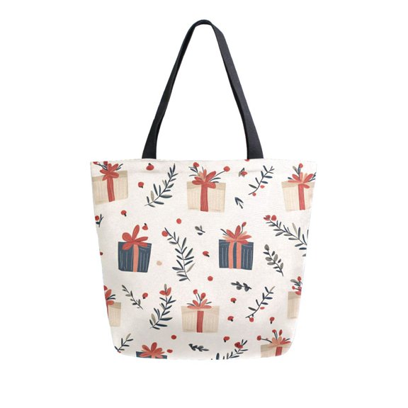 FORMRS Womens Canvas Tote Bag with Zipper Inner Pocket Shoulder Handbag, Christmas Gift Pattern