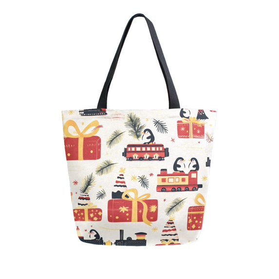 FORMRS Womens Canvas Tote Bag with Zipper Inner Pocket Shoulder Handbag, Christmas Gift Train