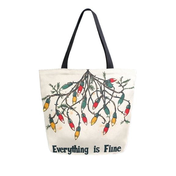 FORMRS Womens Canvas Tote Bag with Zipper Inner Pocket Shoulder Handbag, Christmas Light