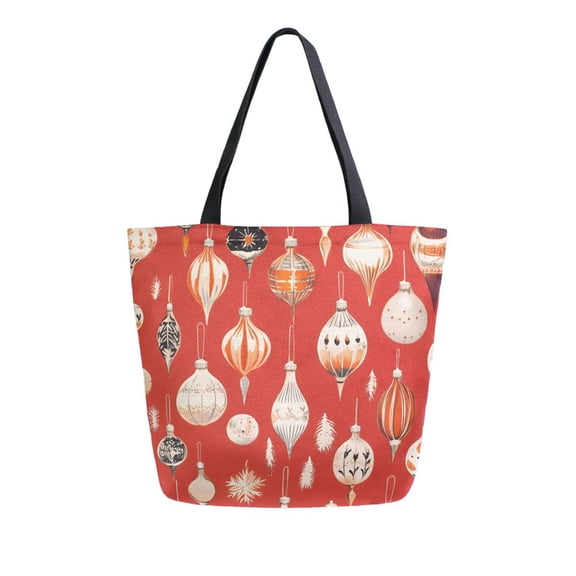 FORMRS Womens Canvas Tote Bag with Zipper Inner Pocket Shoulder Handbag, Christmas Ornaments Pattern