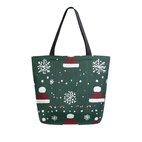 FORMRS Womens Canvas Tote Bag with Zipper Inner Pocket Shoulder Handbag, Christmas Santa Hats