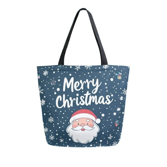 FORMRS Womens Canvas Tote Bag with Zipper Inner Pocket Shoulder Handbag, Christmas Santa