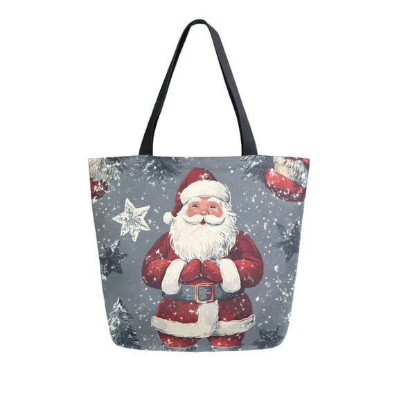FORMRS Womens Canvas Tote Bag with Zipper Inner Pocket Shoulder Handbag, Christmas Santa