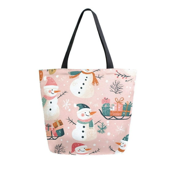 FORMRS Womens Canvas Tote Bag with Zipper Inner Pocket Shoulder Handbag, Christmas Snowman