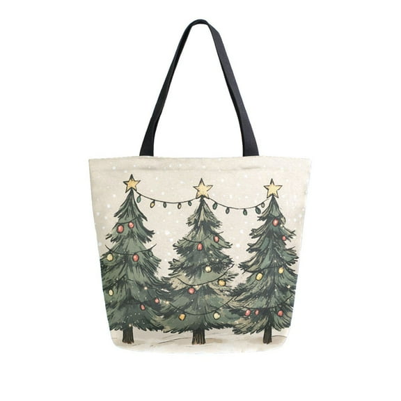 FORMRS Womens Canvas Tote Bag with Zipper Inner Pocket Shoulder Handbag, Christmas Stars