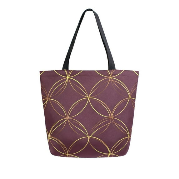 FORMRS Womens Canvas Tote Bag with Zipper Inner Pocket Shoulder Handbag, Circular Gold Pattern