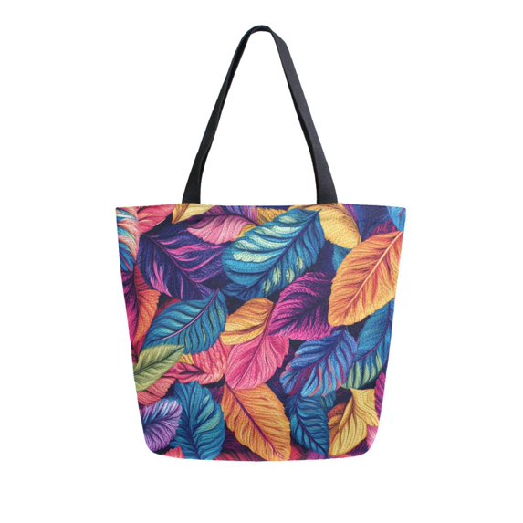 FORMRS Womens Canvas Tote Bag with Zipper Inner Pocket Shoulder Handbag, Colorful Art Leaves Pattern
