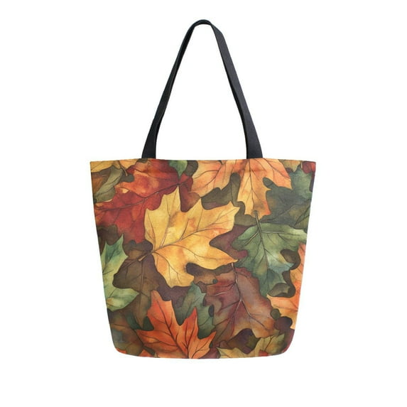 FORMRS Womens Canvas Tote Bag with Zipper Inner Pocket Shoulder Handbag, Colorful Autumn Leaves
