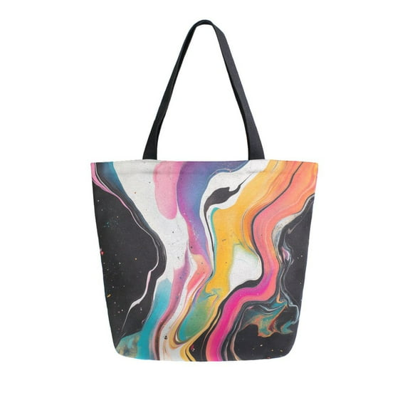 FORMRS Womens Canvas Tote Bag with Zipper Inner Pocket Shoulder Handbag, Colorful Black