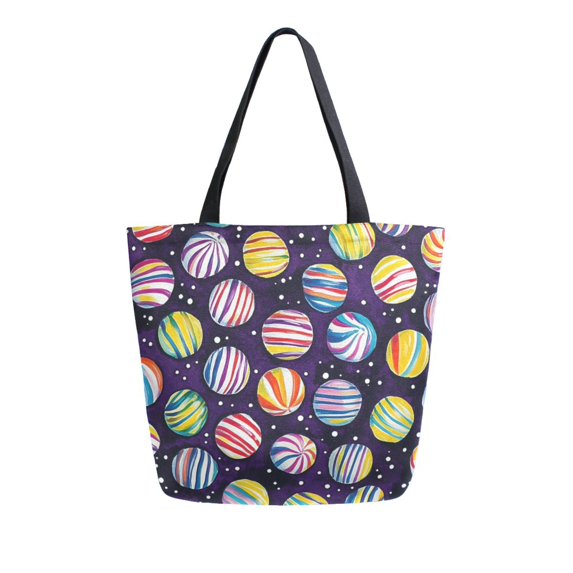 FORMRS Womens Canvas Tote Bag with Zipper Inner Pocket Shoulder Handbag, Colorful Candies