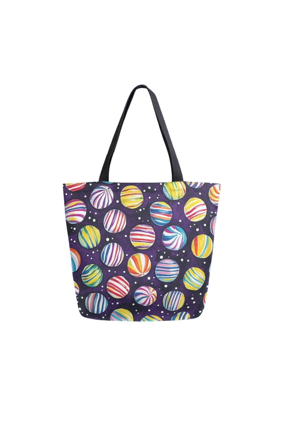Womens Canvas Tote Bag with Zipper Inner Pocket Shoulder Handbag, Colorful Candies