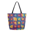 thumbnail image 1 of FORMRS Womens Canvas Tote Bag with Zipper Inner Pocket Shoulder Handbag, Colorful Checkered Daisy, 1 of 7