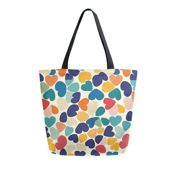 FORMRS Womens Canvas Tote Bag with Zipper Inner Pocket Shoulder Handbag, Colorful Clover Pattern