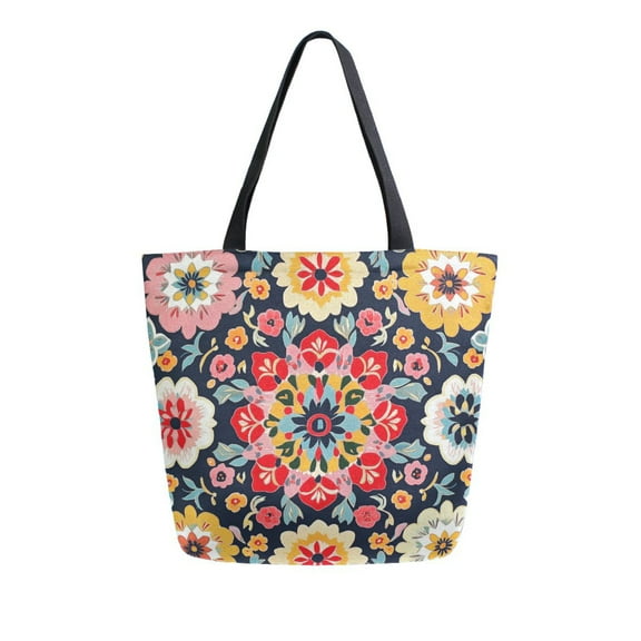 FORMRS Womens Canvas Tote Bag with Zipper Inner Pocket Shoulder Handbag, Colorful Floral Pattern