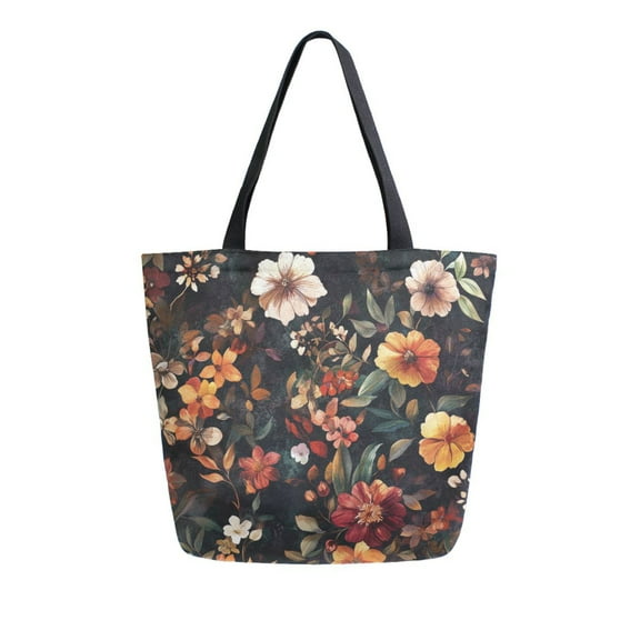 FORMRS Womens Canvas Tote Bag with Zipper Inner Pocket Shoulder Handbag, Colorful Flower