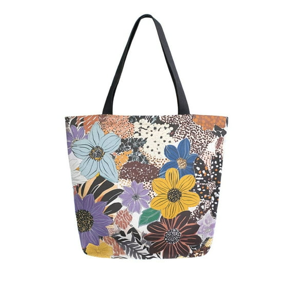 FORMRS Womens Canvas Tote Bag with Zipper Inner Pocket Shoulder Handbag, Colorful Flowers