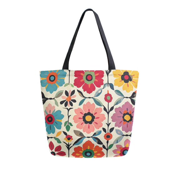 FORMRS Womens Canvas Tote Bag with Zipper Inner Pocket Shoulder Handbag, Colorful Flowers