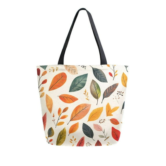 FORMRS Womens Canvas Tote Bag with Zipper Inner Pocket Shoulder Handbag, Colorful Leaves
