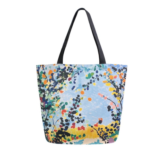 FORMRS Womens Canvas Tote Bag with Zipper Inner Pocket Shoulder Handbag, Colorful Leaves