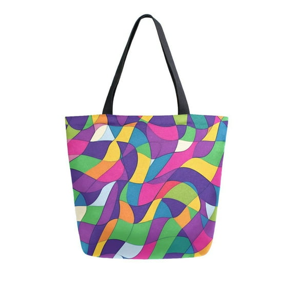 FORMRS Womens Canvas Tote Bag with Zipper Inner Pocket Shoulder Handbag, Colorful Plaid