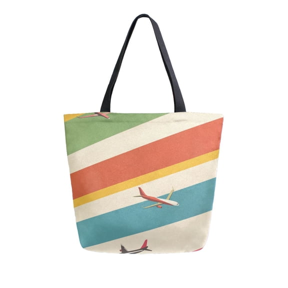 FORMRS Womens Canvas Tote Bag with Zipper Inner Pocket Shoulder Handbag, Colorful Plane
