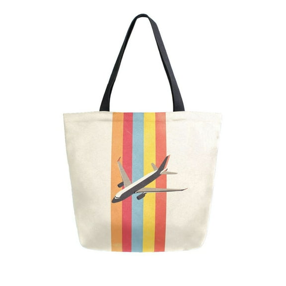 FORMRS Womens Canvas Tote Bag with Zipper Inner Pocket Shoulder Handbag, Colorful Plane