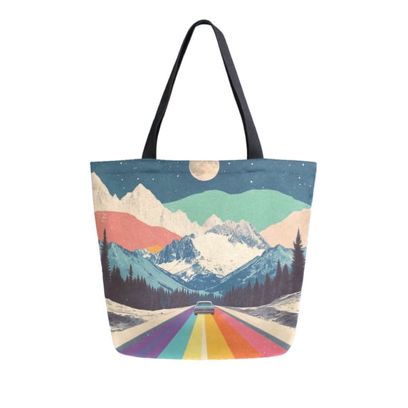 FORMRS Womens Canvas Tote Bag with Zipper Inner Pocket Shoulder Handbag, Colorful Road at Night