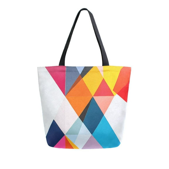FORMRS Womens Canvas Tote Bag with Zipper Inner Pocket Shoulder Handbag, Colorful Triangles