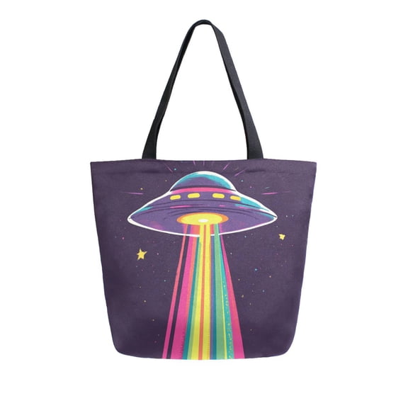 FORMRS Womens Canvas Tote Bag with Zipper Inner Pocket Shoulder Handbag, Colorful UFO