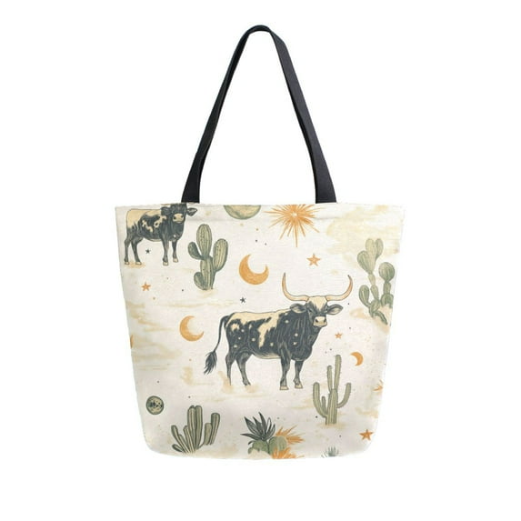 FORMRS Womens Canvas Tote Bag with Zipper Inner Pocket Shoulder Handbag, Cowboy Pattern