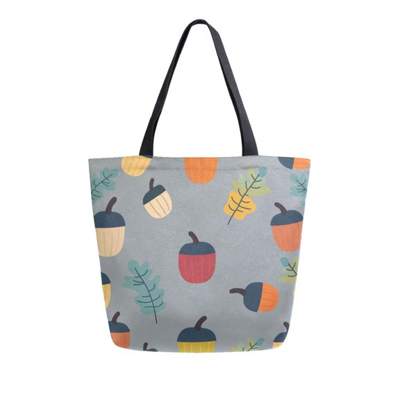 FORMRS Womens Canvas Tote Bag with Zipper Inner Pocket Shoulder Handbag, Cute Acorns Pattern