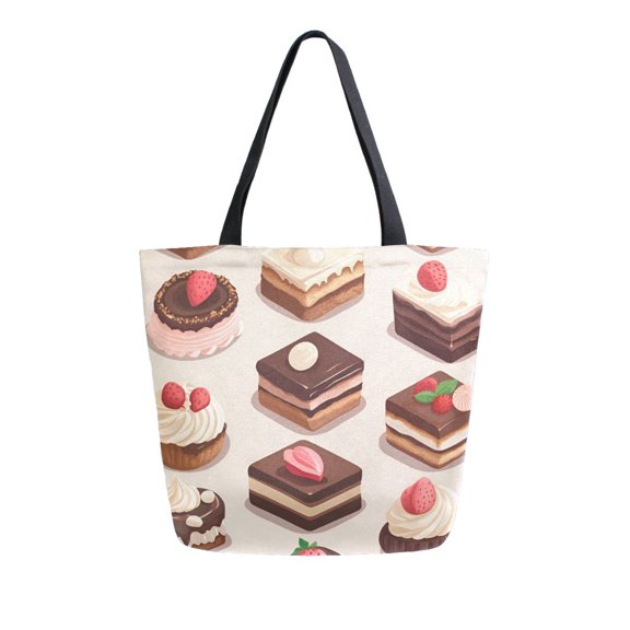 FORMRS Womens Canvas Tote Bag with Zipper Inner Pocket Shoulder Handbag, Cute Chocolate Cakes