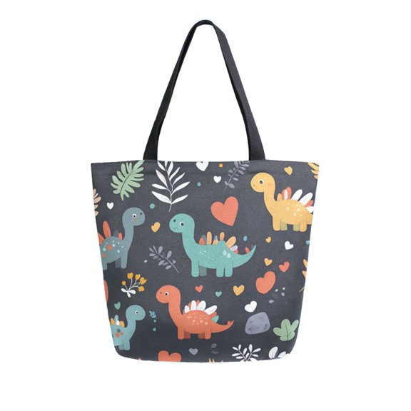FORMRS Womens Canvas Tote Bag with Zipper Inner Pocket Shoulder Handbag, Cute Dinosaur