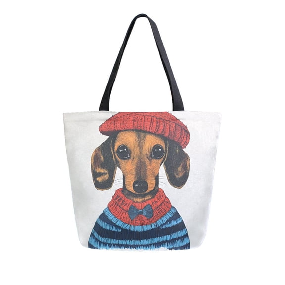 FORMRS Womens Canvas Tote Bag with Zipper Inner Pocket Shoulder Handbag, Cute Dog Artist