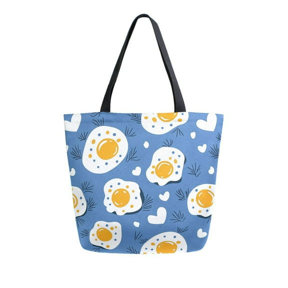 FORMRS Womens Canvas Tote Bag with Zipper Inner Pocket Shoulder Handbag, Cute Fried Eggs