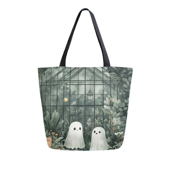 FORMRS Womens Canvas Tote Bag with Zipper Inner Pocket Shoulder Handbag, Cute Ghosts Playing