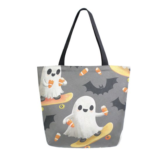 FORMRS Womens Canvas Tote Bag with Zipper Inner Pocket Shoulder Handbag, Cute Ghosts