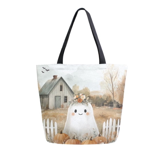 FORMRS Womens Canvas Tote Bag with Zipper Inner Pocket Shoulder Handbag, Cute Halloween Pumpkins