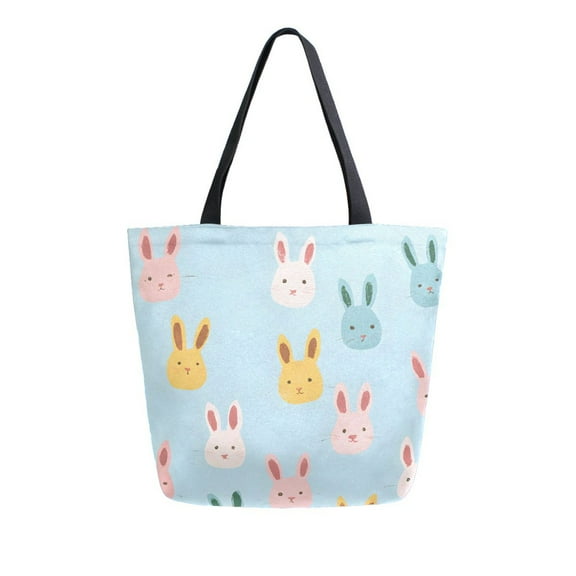 FORMRS Womens Canvas Tote Bag with Zipper Inner Pocket Shoulder Handbag, Cute Rabbits