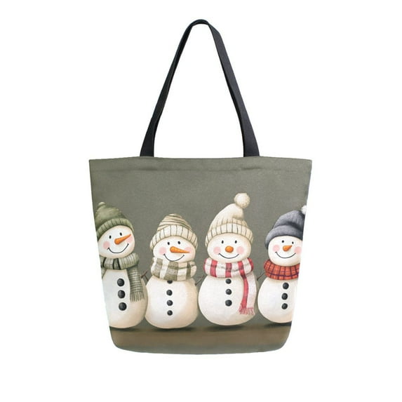 FORMRS Womens Canvas Tote Bag with Zipper Inner Pocket Shoulder Handbag, Cute Snowmen