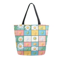 FORMRS Womens Canvas Tote Bag with Zipper Inner Pocket Shoulder Handbag, Daisy Mosaic